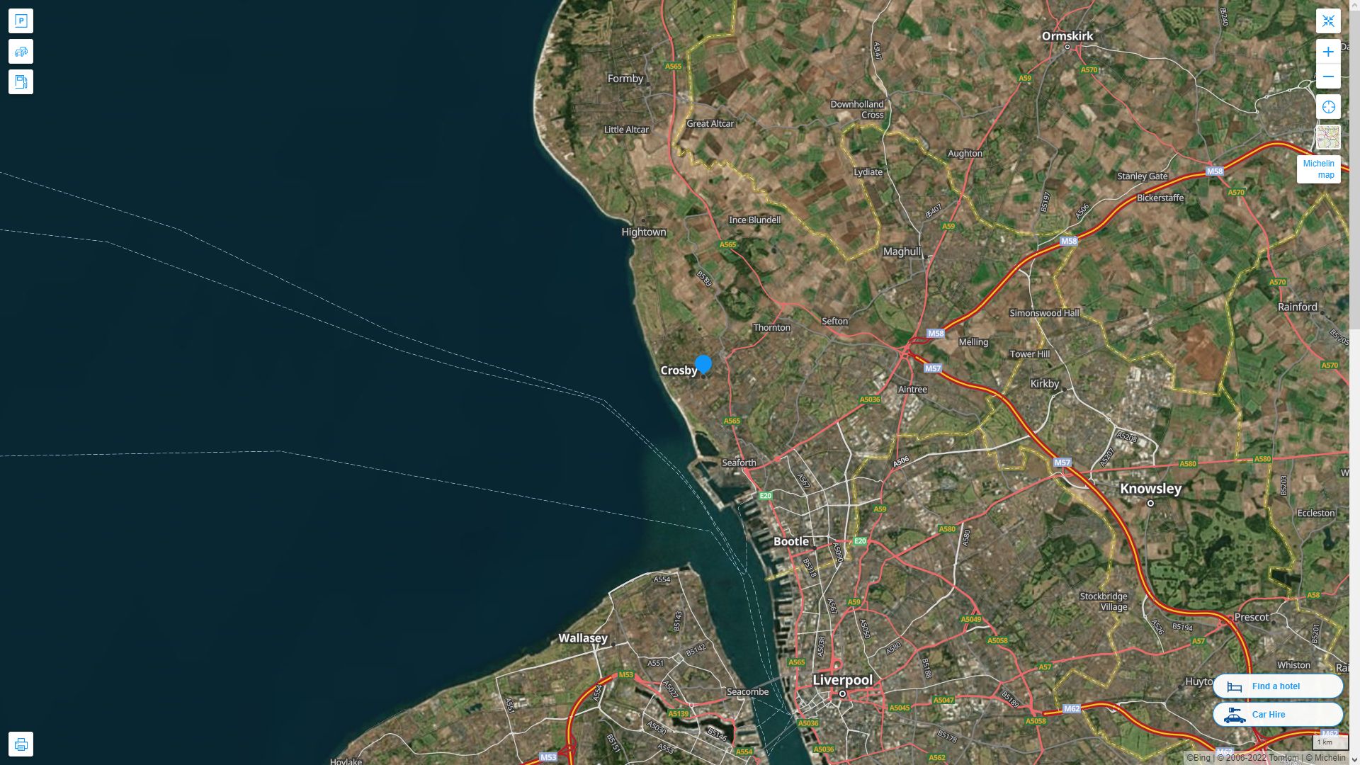 Crosby Royaume Uni Autoroute et carte routiere avec vue satellite